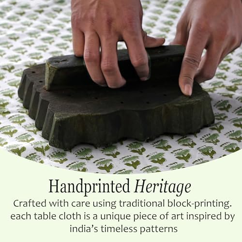 CPC Emerald Green Block Print 100% Cotton Rectangle Tablecloth 52x70 Inch - Image 3
