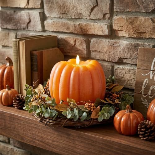 Fall Decor, Fall Decorations for Home Large Flameless Pumpkin Candle Orange - Image 7