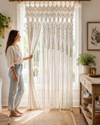 BECHAEO Boho Macrame Curtain with Arch Tassels, 1PC 39" x 79" White B - Image 2