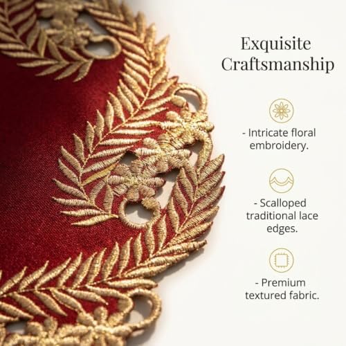 Decozen Set of 12 Doilies for Table, Lace Doilies Rustic Farmhouse Kitchen Dining Table Centerpiece Decor, 15 Inch Gold Burgundy Round Placemats for Home, Valentines Day Gifts, Valentines placemats - Image 3
