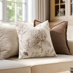 Set of 2 Euro Floral Pillow Covers 24x24 Inch Light Brown - Image 3