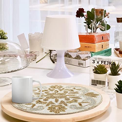 Beaded Charger Placemats Set of 2, 13" –Silver Gold Ivory - Image 3