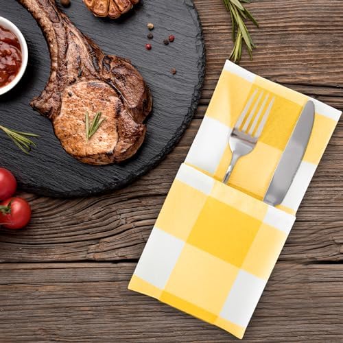 Buffalo Plaid Table Napkins Set of 50 Checkered Cloth Napkins 17x17 inch Washable Dinner Gingham Pattern Napkins Soft Napkins for Wedding Party Dining Banquet(Yellow and White) - Image 6