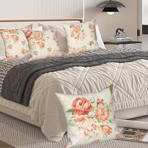 Orange Flower Throw Pillow Covers 24"x24" Set of 4, Countryside Floral Sofa Cushion Cover for Chair Couch Bed Living Room Office Car Garden Patio Farmhouse Indoor Outdoor Decorative - Image 3