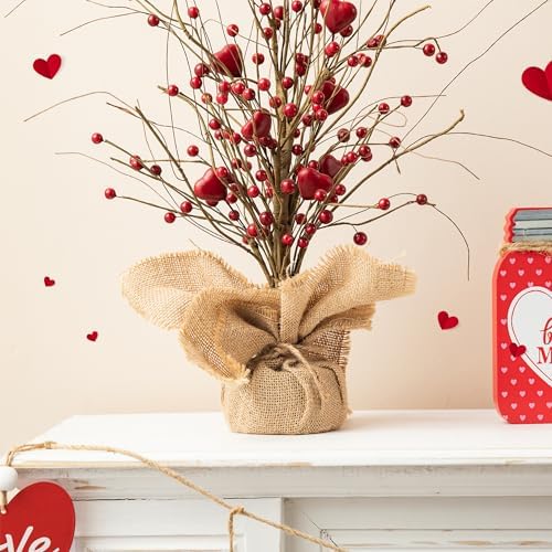 Glitzhome Valentine Artificial Berry Heart Blossom Table Tree 18”H Red Heart Tree Table Centerpiece for Valentine’s Day Holiday Decoration Home Decor Artificial Plants - Image 5
