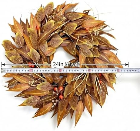 24 Inch Fall Wreath for Front Door, Autumn Leaves for Thanksgiving Decor - Image 2
