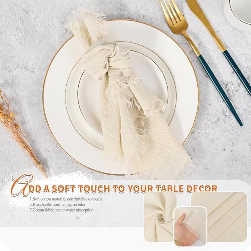 Pesonlook 60 Pcs Natural Cotton Linen Napkins with Fringe, 16x16 Inches - Image 2