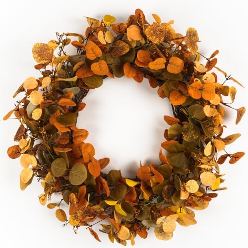 Eucalyptus Fall Wreaths for Front Door 22", Handmade Fall Leaves Wreath for Autumn, Floral Farmhouse Wreath for Wall and Outside Indoors by HomeKaren