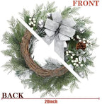 Sggvecsy 20 Inch Artificial Christmas Wreath for Front Door with Pine Needles White Berries Pine Cones Silver Bow Christmas Ball Decorations for Winter Wall Outdoor Home Holiday Xmas Decor - Image 6
