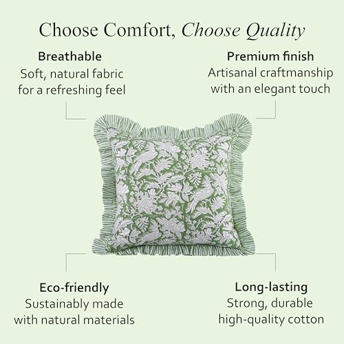 CPC Olive Green Ruffle Throw Pillow Covers for Couch, 18x18 Inch Cotton Stripe Ruffle Couch Pillows for Living Room, Hidden 14 Inch Zipper Boho Pillow Case or Cute Outdoor Pillows - Image 6