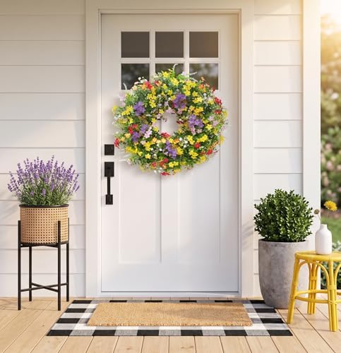 20" Spring Summer Wreath for Front Door Outside - Boxwood Greenery Wreath - Image 2