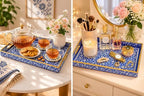 Decorative 3pcs Tray Set with Gold Handles, Elegant Luxury Style, for Living Room, Kitchen and Vanity. (Mosaic Blue Design) - Image 5