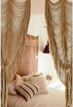 Macrame Curtain Handmade Khaki Boho Doorway window Curtain Room 41"W*75"L - Image 4