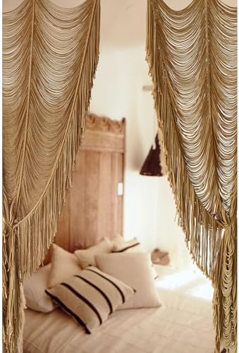 Macrame Curtain Handmade Khaki Boho Doorway window Curtain Room 41"W*75"L - Image 4