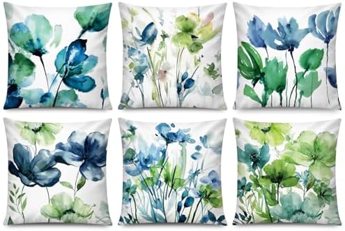 COMMINY Green Floral Throw Pillow Covers 20x20 Set 6 Farmhouse Summer Decor by Unknown