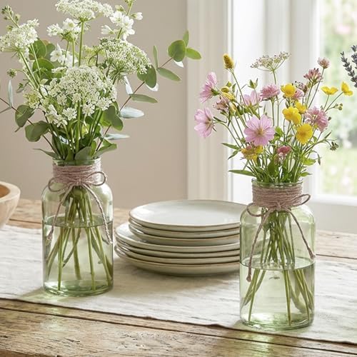 6 Pack Mason Jar Vases for Centerpieces, Green Glass Flower Vase - Image 6