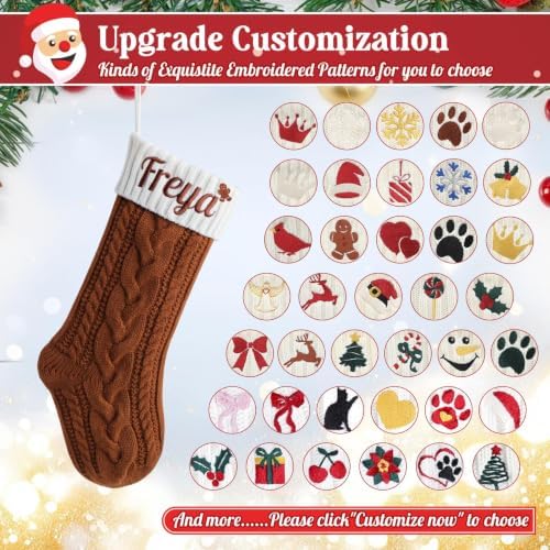 Personalized Christmas Stockings,Custom Embroidered Name & Monogram Knit Stockings for Kids,Family,Black Brown Cable Knit 18" Christmas Stocking for Fireplace Holiday Decor Gifts(10 Pack) - Image 4