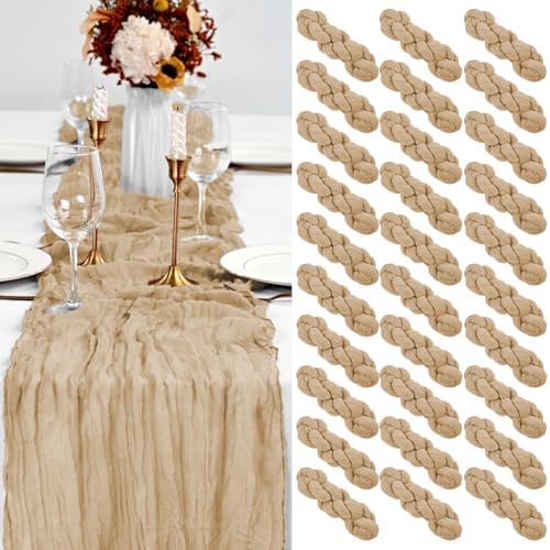 30 Pack Beige Table Runner 10Ft Cheesecloth Table Runner Boho Gauze Table Runners Romantic Long Sheer Fabric Cheese Cloth Table Runners for Wedding Party Bridal Shower by YMHPRIDE