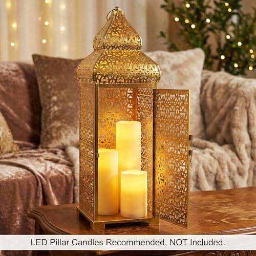 Vela Lanterns Decorative Indoor Tall Moroccan Floor Candle Holder, Gold, XL - Image 3