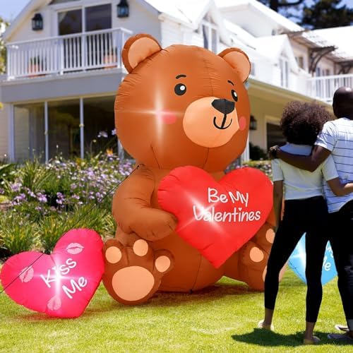 10 FT Valentines Day Inflatables, Blow Up Sitting Bear with Heart, Romantic Valentine's Day Yard Decorations with Build-in LED Lights for Anniversary Weddings Proposal Celebration Home Garden Decor - Image 5