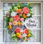 Spring Summer Wreaths for Front Door 24 Inch, Half Moon Wreath with Peony, Rose & Dalia, Outdoor Spring Wreaths for Front Door Outside, Summer Wreath for Front Door Farmhouse Welcome Sign Door Decor - Image 2