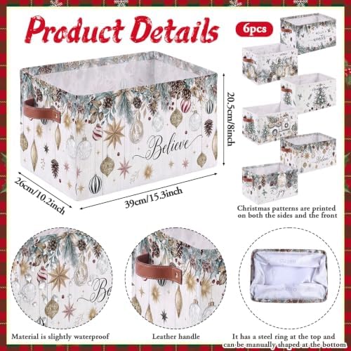 6 Pcs Christmas Storage Bins with Handles Collapsible Winter Box - Image 2