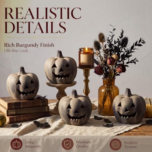 4 Pcs Halloween Decor Terracotta Pumpkin Gray Jack O Candle Lantern, 4 Inch - Image 4
