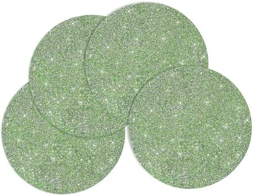 15" Green Rhinestone Round Placemats Set of 4 by Cumouna