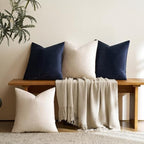 GIGIZAZA Pack of 4 Decorative Velvet Pillow Covers 20x20 Navy Beige - Image 2