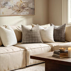 MIULEE Taupe Grey Plaid Fall Euro Throw Pillow Covers 26x26 Set of 2 - Image 4