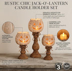 WRRX Rustic White Pumpkin Tealight Candle Holder Set of 3, Farmhouse Halloween Pumpkin Tea Light Candle Holders Decor,，Distressed White Lantern Tealight Holder Halloween Table Centerpiece Decor - Image 3