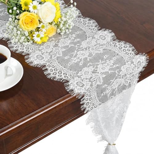 16 Pcs Lace Table Runner White Rustic Lace Fabric Table Runners with Rose Embroidered Floral for Wedding Bridal Vintage Boho Table Runners Thanksgiving Christmas Party Decoration 14 x 120 Inch by Unknown