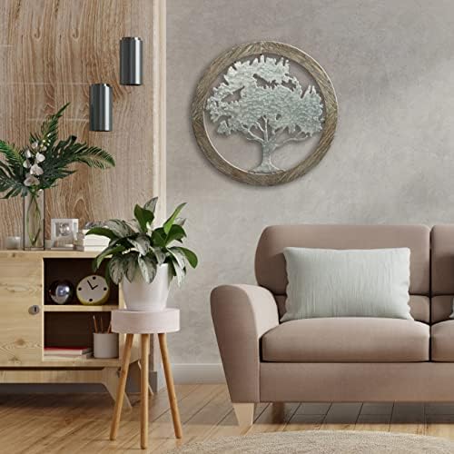 Hosley Metal Tree of Life Wall Art with Wooden Ring 20 Inch Round – Rustic Farmhouse Wall Décor for Living Room, Bathroom, Bedroom, Dining Room – Housewarming Gifts - Image 5