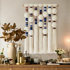Macrame Wall Hanging Blue Handmade Yarn with Ball Tassels 15.7" Wx 21.6" L by FLBER