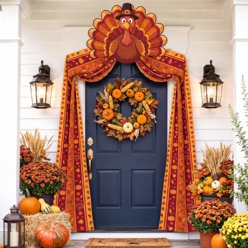 Breling Thanksgiving Porch Decor Pumpkin Turkey Bunting and Turkey Banner by Breling