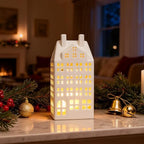 DN DECONATION Light Up Christmas Decor Village Set, White House with Lights - Image 2