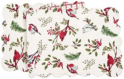 C&F Home Sprig Chickadees & Red Cardinals Birds 100% Cotton Quilted Christmas Table Runner Xmas 14" x 51" Festive Winter Holidays Home Kitchen Dining Dinner Table Tabletop Machine Washable Scalloped by CFHome