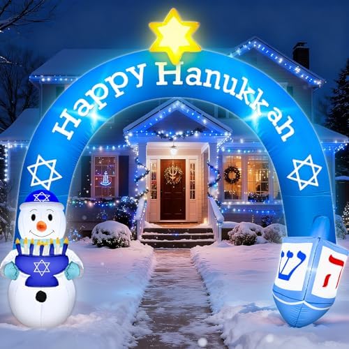 8 FT Hanukkah Inflatable Outdoor Decorations-Giant Chanukah Blow Up Inflatable Arch with Snowmen & Dreidel-Built in 5 LED Lights,Hanukkah Outdoor Decorations for Holiday Lawn Yard Garden Decor - Image 2