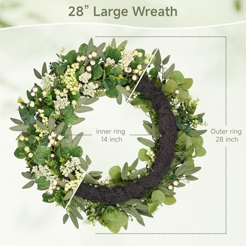 Vlorart 28 inch Eucalyptus Wreath for Front Door, UV Resistant Spring Wreath with Boxwood & Berries, Full & Realistic Greenery Wreaths Spring Decor Outdoor for Home, Farmhouse - All Seasons - Image 2