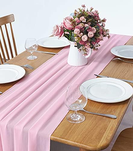 Pufogu 5 Pack 10Ft Pink Chiffon Table Runner Sheer 29x120 Inch - Image 2