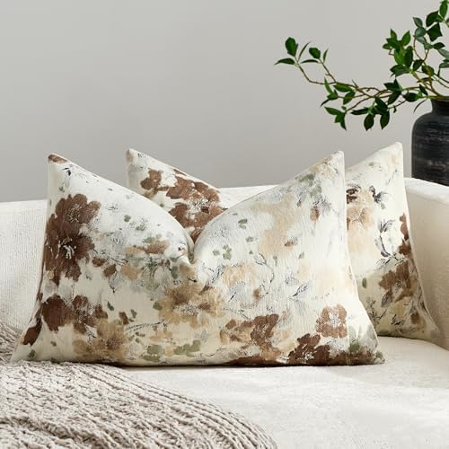 Vintage Floral Throw Pillow Covers 12x20 Inch Set of 2, Brown by HOME