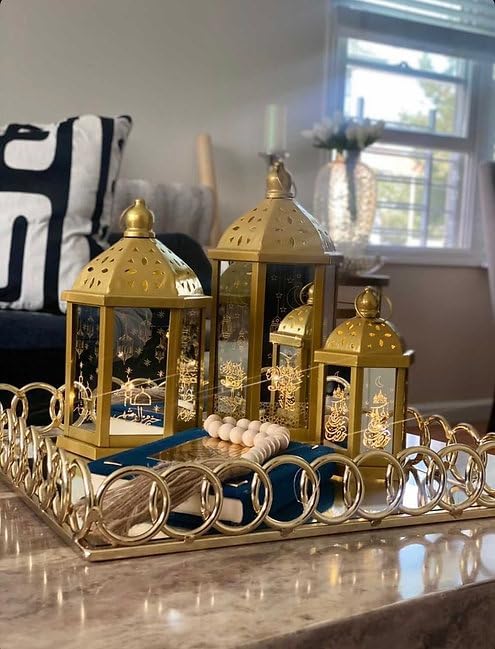 3 Piece Lantern Bundle for Ramadan Mubarak Eid Muslim - Festive Gold Lanterns Decoration for Home Celebrations, Parties, Guest Welcoming, Housewarming, Diwali Occasions - Image 2