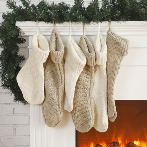 6 Pcs Cable Knit Christmas Stockings Large Christmas Stocking, Charming by Syhood