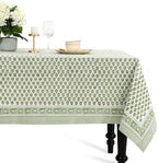 CPC Emerald Green Floral Hand Block Printed 100% Cotton Tablecloth 60x108 Rectangular Reusable and Washable Boho Dining Table Cloth Thanksgiving by COTTONPRINTCLUB