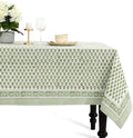 CPC Emerald Green Block Print 100% Cotton Rectangle Tablecloth 52x70 Inch by COTTONPRINTCLUB