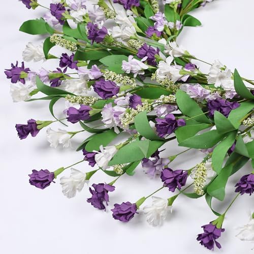 24" Spring Wreaths for Front Door Not Withering Artificial Floral Wreath with Wildflowers Summer Decorations for Indoor Outdoor Window Wall Farmhouse porch Wedding Easter Home Decor Purple White - Image 2