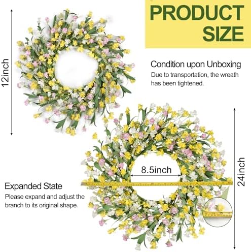 Artgar Front Door Wreath 24 Inch Spring/Summer Wreaths for Front Door - Image 3