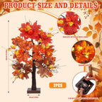 Baquler 2 Pcs Fall LED Lighted Birch Trees 24 in, Autumn Tabletop Decor - Image 3
