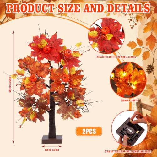 Baquler 2 Pcs Fall LED Lighted Birch Trees 24 in, Autumn Tabletop Decor - Image 3