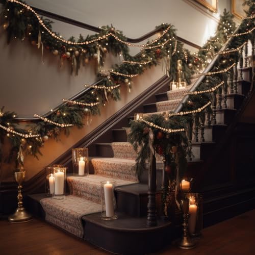 6 Pcs Christmas Tree Wood Bead Garland, 18 ft Each, Gold - Image 4
